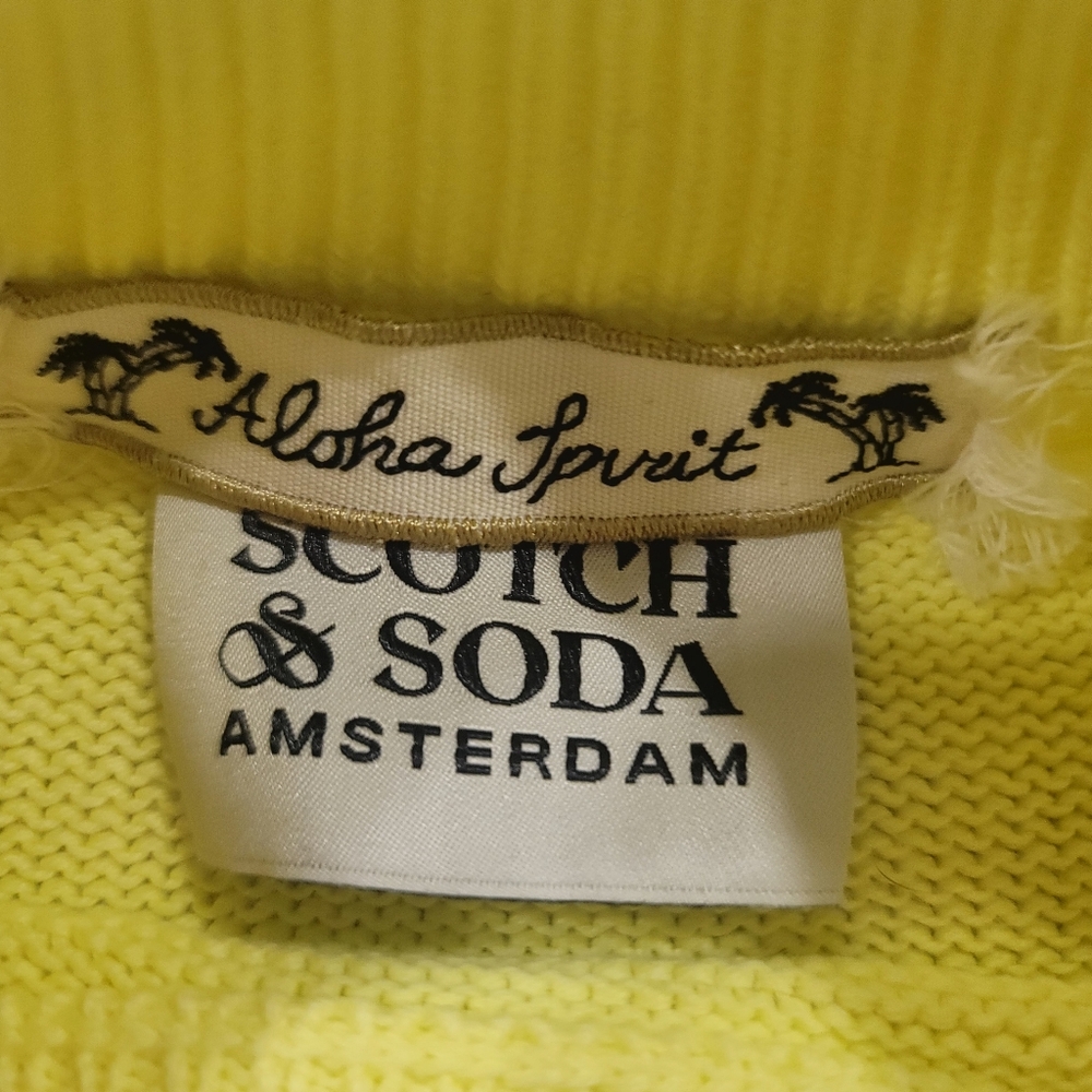 Scotch & Soda Textured Palm Tree Knit Dopamine Dressing Yellow Coastal Chic Xs - Picture 5 of 13